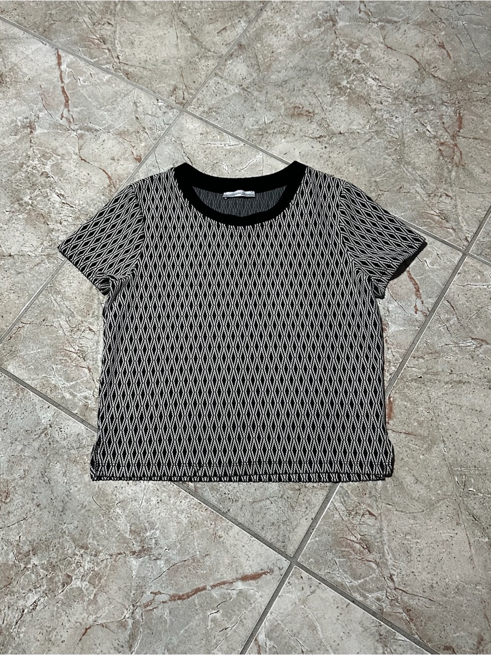 Zara Trafaluc Black White Diamond Knit Top Size S